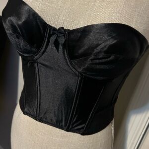 Victoria's Secret Black Satin Bustier Crop Top with White Accent